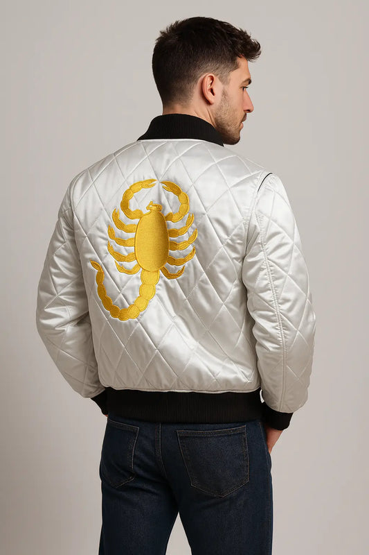 Drive Scorpion Jacket Ryan Gosling White Satin Bomber Jacket My Store