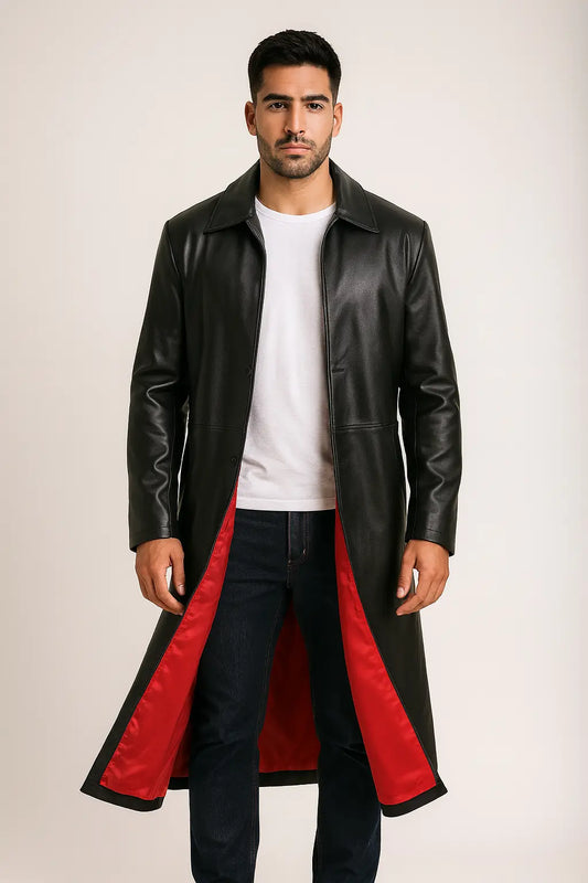 Wesley Snipes Blade Trench Leather Coat Costume | Black Genuine Leather My Store