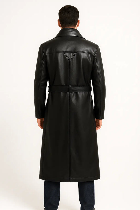 Wesley Snipes Blade trench coat in black genuine leather, back view