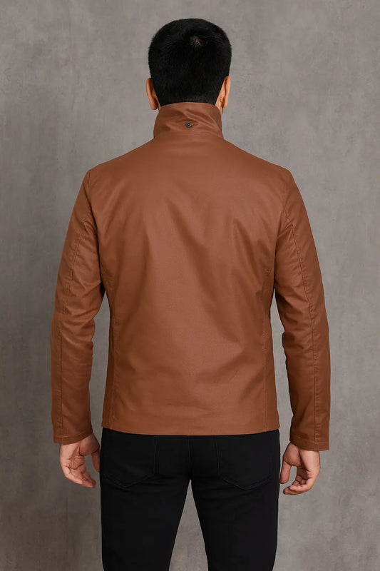 Back view of men's brown cotton jacket inspired by Arrow Season 2