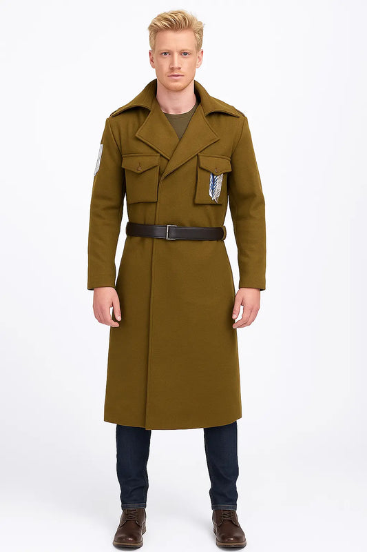 Attack on Titan Season 3 Eren Jaeger green wool coat with Survey Corps logo front view