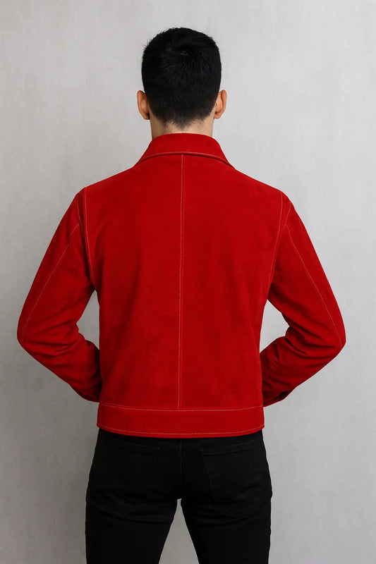 Clark Kent Smallville red suede leather jacket back view Tom Welling cosplay