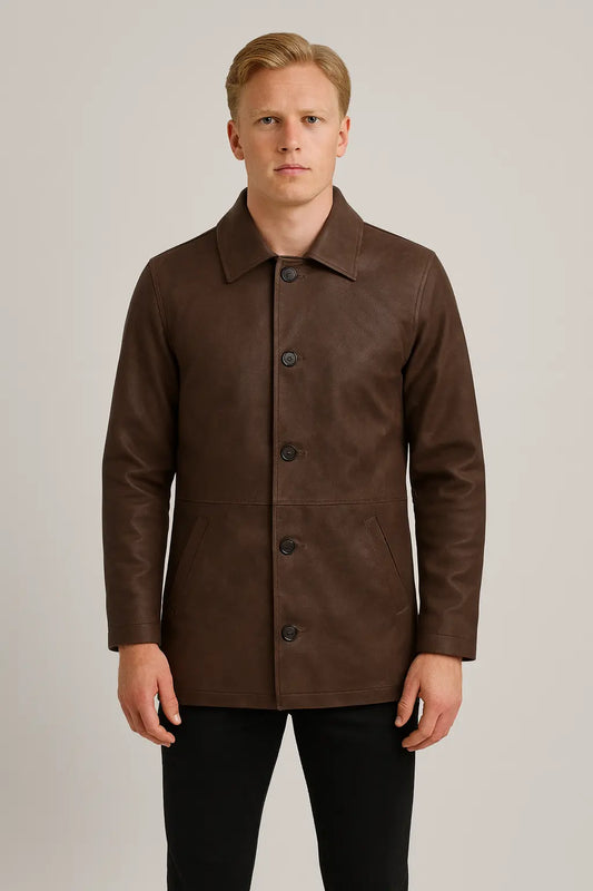 Front view of Dean Winchester brown genuine leather jacket inspired by Supernatural