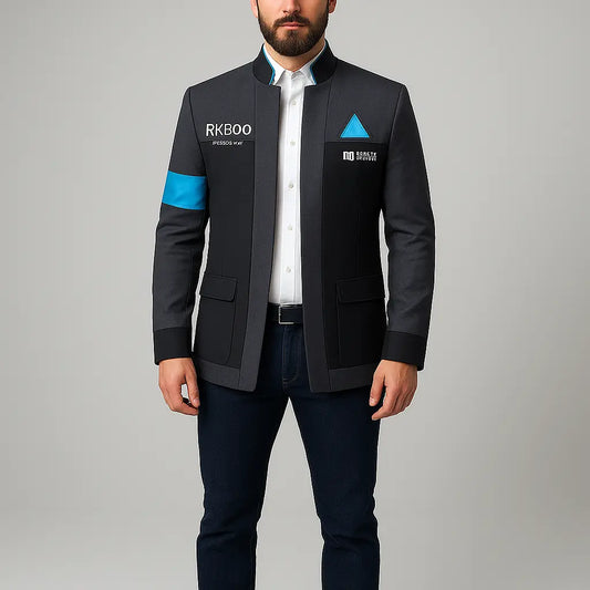 Front view of Detroit Become Human Connor RK800 Cotton Jacket with blue accents