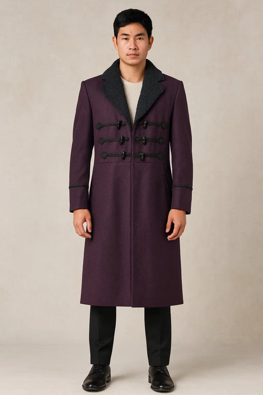 Doctor Who Eleventh Doctor purple wool frock coat front view with open closure