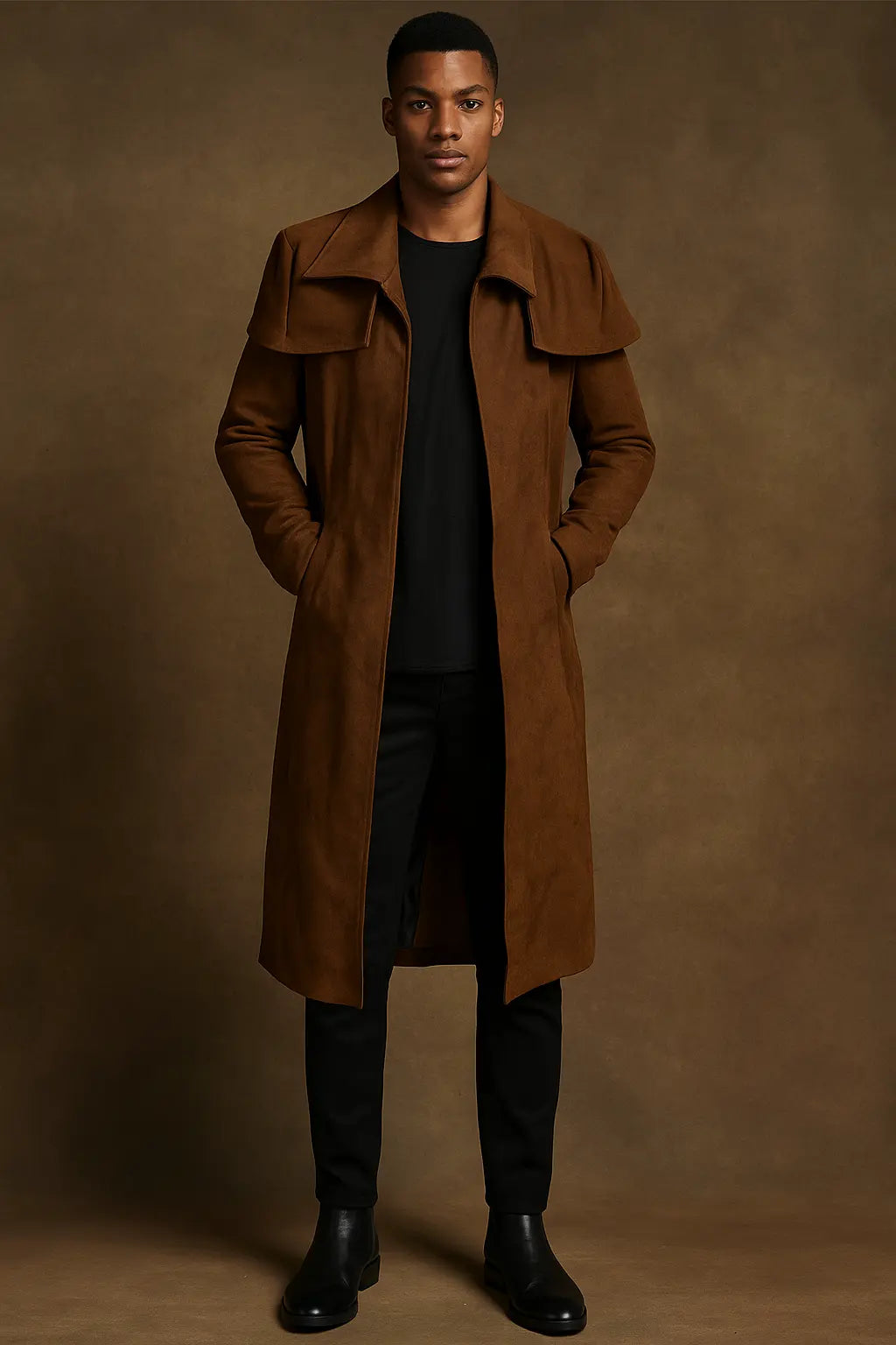 Fallout NCR Ranger brown suede leather coat with open style front – cosplay trench coat