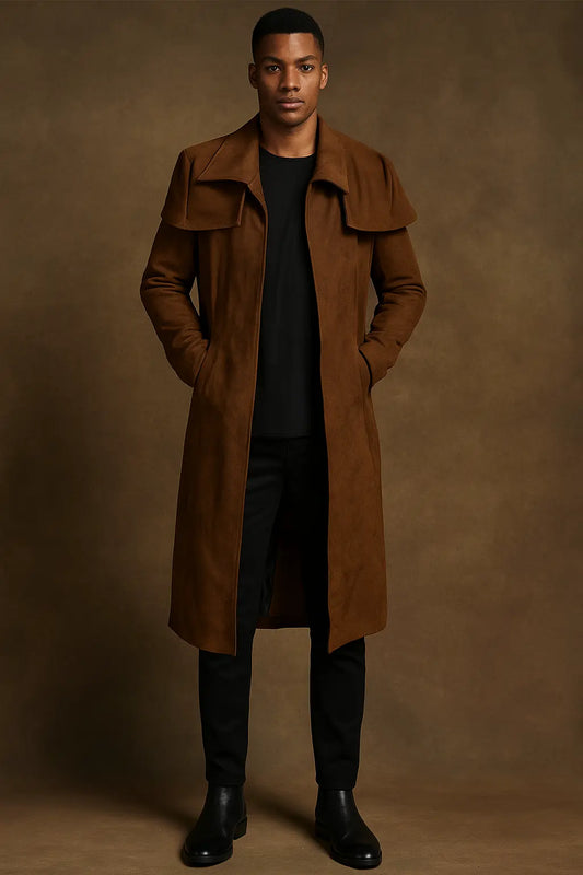 Fallout NCR Ranger brown suede leather coat with open style front – cosplay trench coat