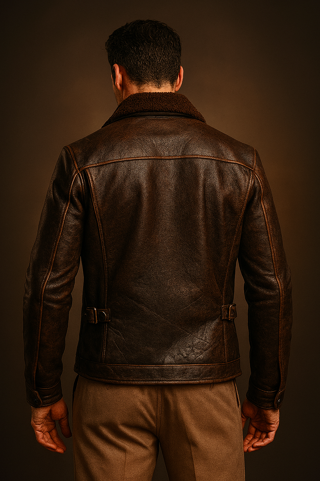 Indiana Jones Brown Genuine Leather Jacket back view with vintage design and adjustable side straps