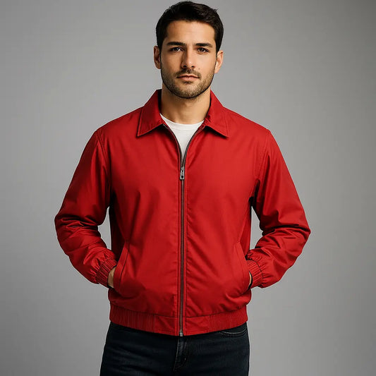 James Dean Rebel Without a Cause Red Cotton Jacket front view with zipper closure and classic collar