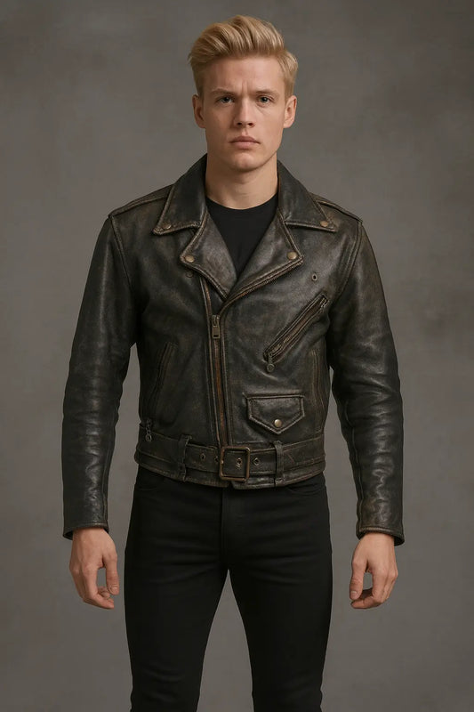 Johnny Castle Dirty Dancing black leather jacket front view