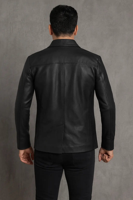Back view of Sam Tyler Life on Mars vintage black leather jacket