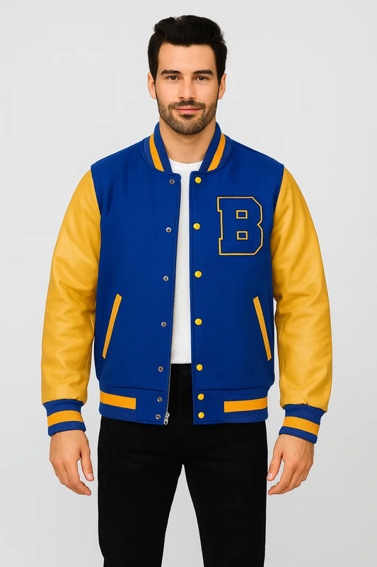 Teen Wolf Michael J. Fox Blue & Yellow Varsity Jacket front view