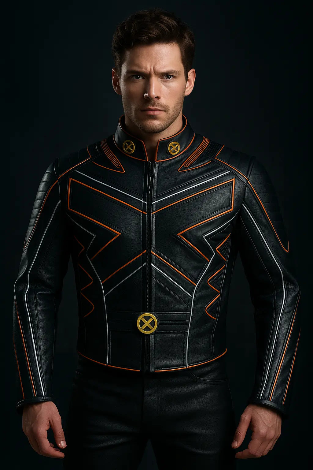 Men’s X-MEN 3 Wolverine Black Leather Jacket Front View