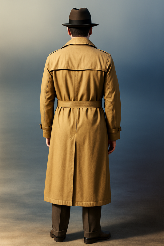 Humphrey Bogart Classic Brown Cotton Trench Coat with Belt