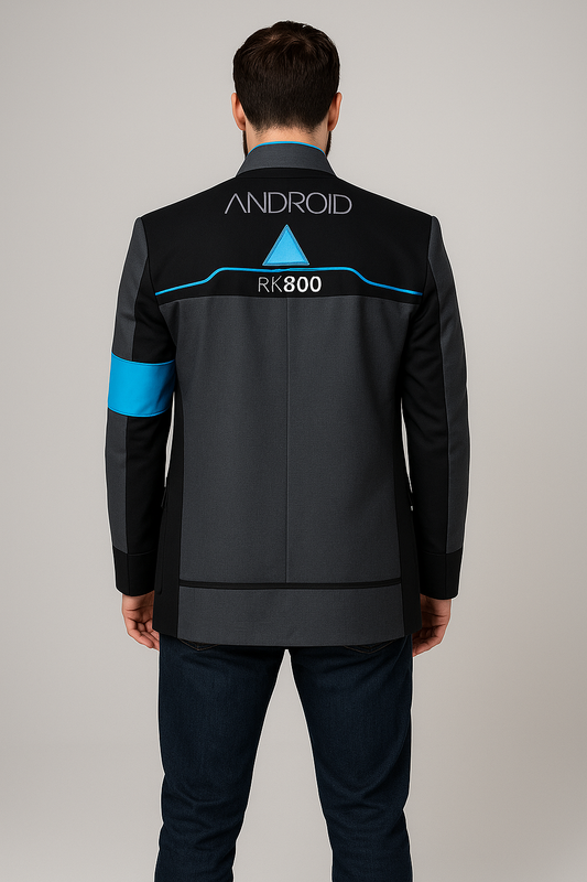 Back design of Connor RK800 Jacket featuring Android logo and RK800 print