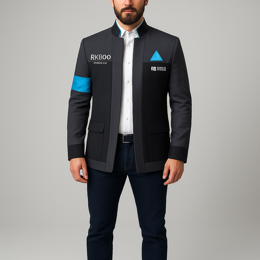 Front view of Detroit Become Human Connor RK800 Cotton Jacket with blue accents