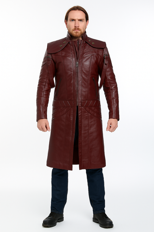 Devil May Cry 5 Dante Red Genuine Leather Trench Coat – Front View 