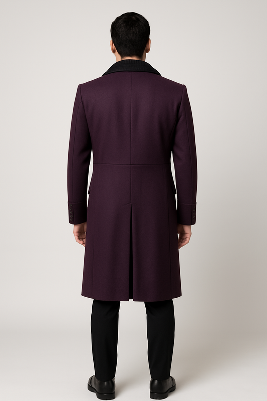 Back view of Eleventh Doctor purple frock coat inspired by Doctor Who