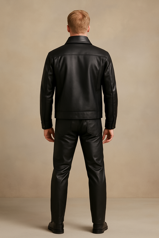 Elvis Presley 1968 black leather suit back view