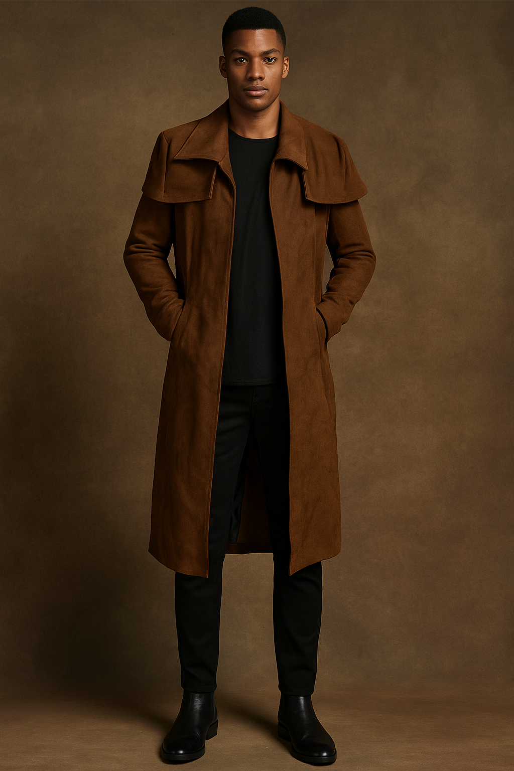 Fallout NCR Ranger brown suede leather coat with open style front – cosplay trench coat