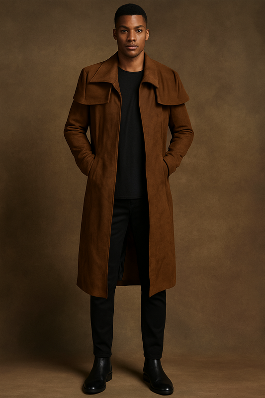 Fallout NCR Ranger brown suede leather coat with open style front – cosplay trench coat