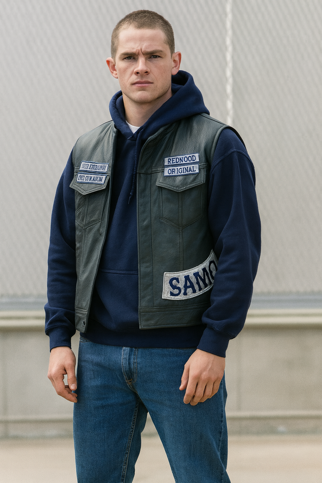 Black SAMCRO Leather Vest with Redwood Original Patch