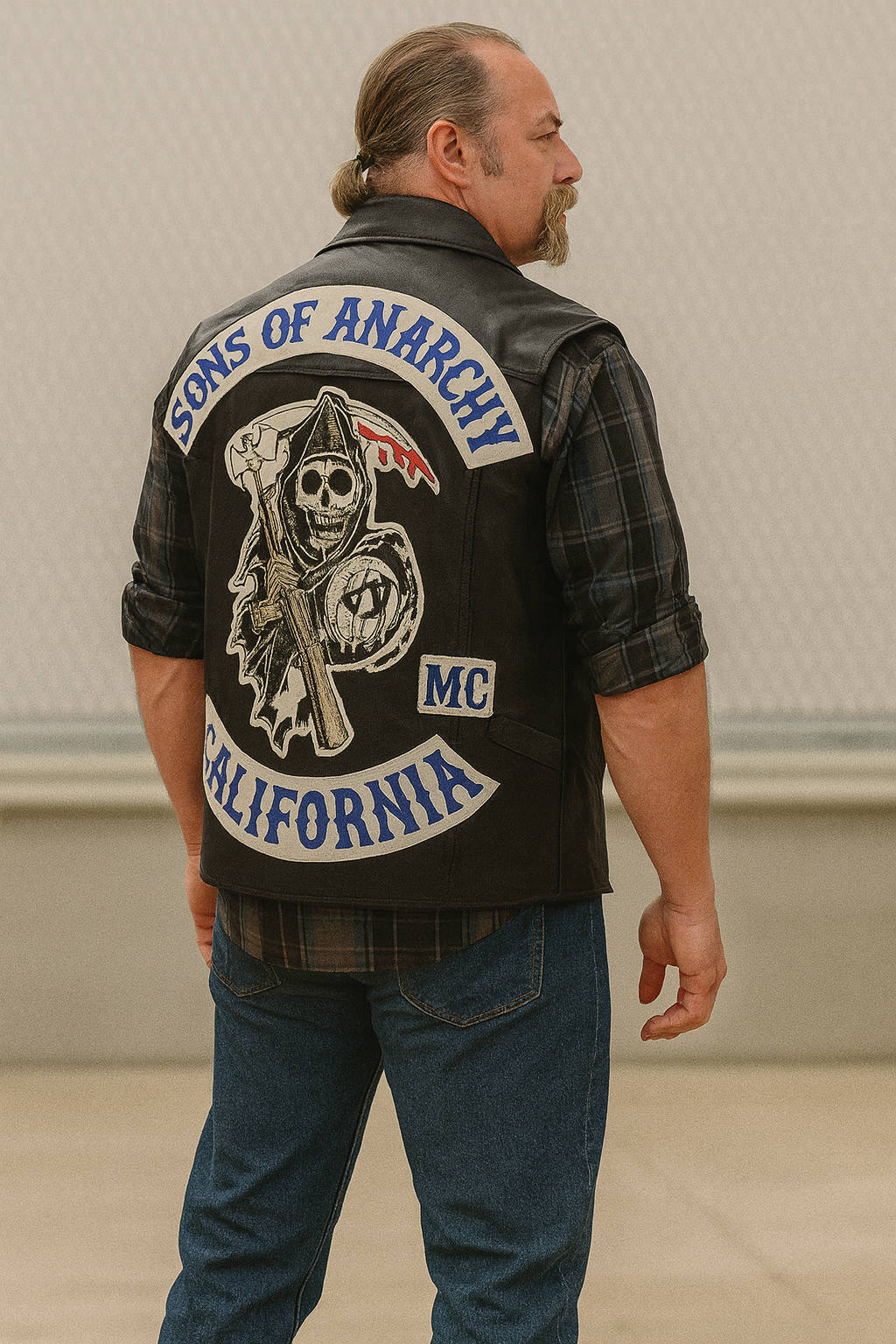Sons of Anarchy California Biker Leather Vest Back Design