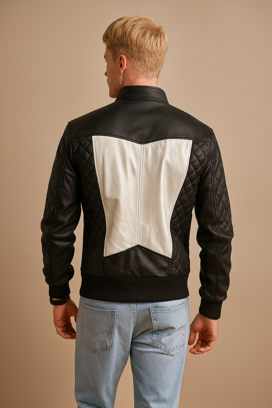 Spade Silver & Black Leather Bomber Jacket back design