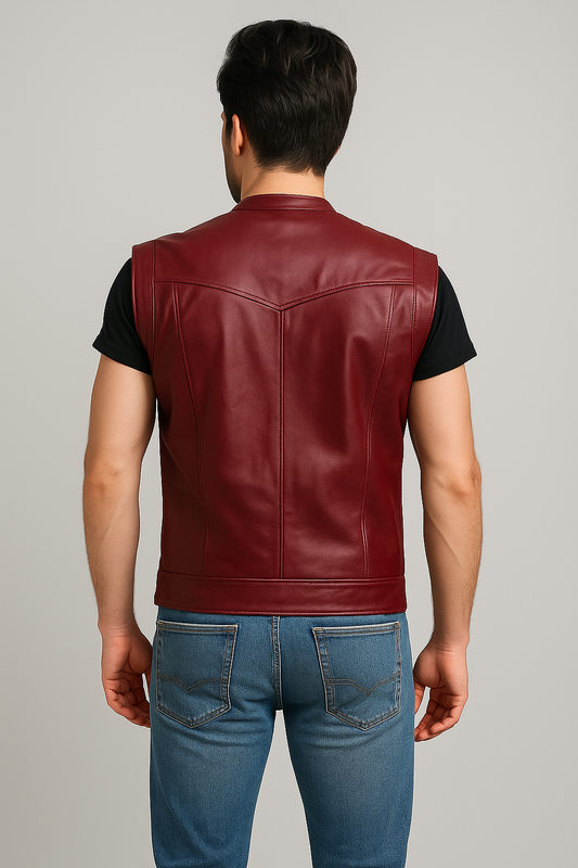Back view of Star Lord Guardians of the Galaxy vest in red genuine leather