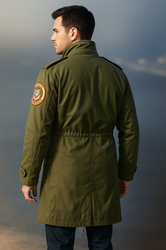 Back view of military green M-65 Field Jacket, inspired by Travis Bickle Taxi Driver