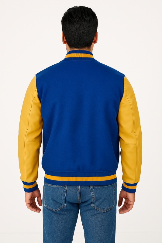 Blue & Yellow varsity jacket back view inspired by Teen Wolf
